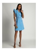 Double-breasted dress with ruffles, blue AZR241064